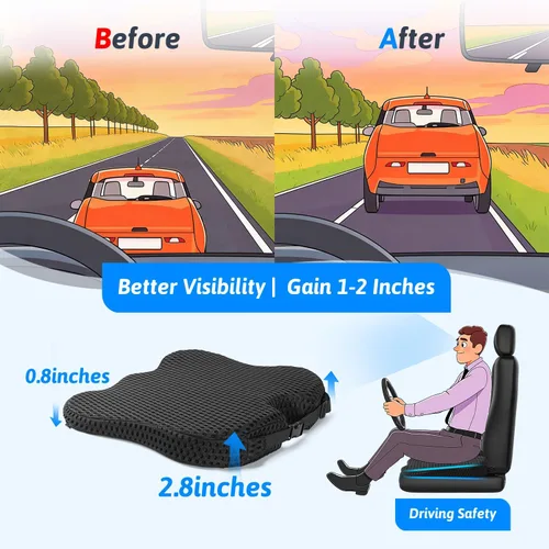 Miniatura 3 de Wedge Car Seat Cushion for Better Visibility & Sciatica Pain Relief - High Density Memory Foam, Non-Slip Ergonomic Car Seat Cushion for Driving