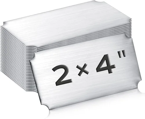 Miniatura 27 de Therwen 30 Piezas Placas de Nombre Grabadas con Láser de Acero Inoxidable Cepillado Placa Personalizada Placa en Blanco Etiqueta de Nombre Negro