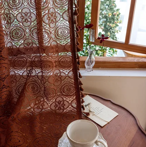 Miniatura 47 de YJ YANJUN - Cortinas de café boho, 24 pulgadas de largo, 2 paneles, cada una de 59" de ancho x 24" de largo, beige, con crochet, cortinas de cocina