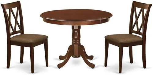 Miniatura 7 de East West Furniture HLCL3-LWH-C - Juego de comedor de 3 piezas que contiene una mesa de comedor redonda con pedestal y 2 sillas de cocina de tela