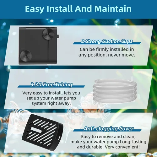 Miniatura 6 de DaToo Mini bomba de agua sumergible con luz LED 50gph 3W pequeña bomba de agua ultra silenciosa con tubo para acuario tanque de peces estanque al