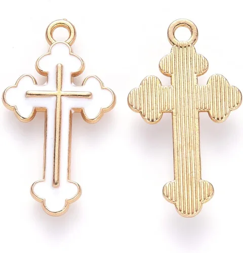 Miniatura 8 de KitBeads 100 dijes de cruz blanca esmaltada, religión, Cristo Jesús, Crucifijo para hacer joyas, pulseras, collares, aretes, manualidades a granel
