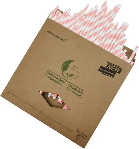 Pajitas de papel a rayas rosas y blancas, lindo popote de ducha rosa para niñas, pajitas de princesa, paja de rayas pastel para proveedores de rayas
