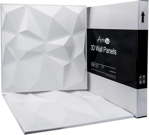 Miniatura 2 de Art3d 3D Revestimiento con textura 3D para pared, color gris diamante, 19.7 x 19.7 pulgadas (12 unidades), Blanco, A10038 Blanco nieve
