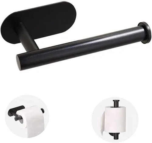 Soporte de papel higiénico autoadhesivo, soporte de pared para baño y baño, sin perforaciones, SUS304 inoxidable, color negro mate