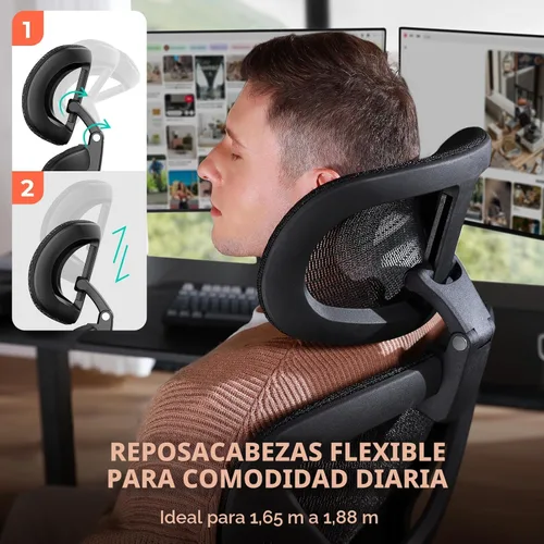 Miniatura 5 de CAPOT Silla de oficina ergonómica de malla, silla de escritorio lumbar ajustable con respaldo alto de 400 libras, brazos abatibles 4D, respaldo Negro