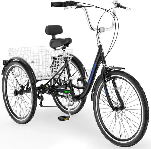 Miniatura 16 de MOONCOOL Triciclos para adultos de 3 ruedas y 7 velocidades, triciclos para adultos de 20/24/26 pulgadas, bicicleta de 3 ruedas con cesta para Plume