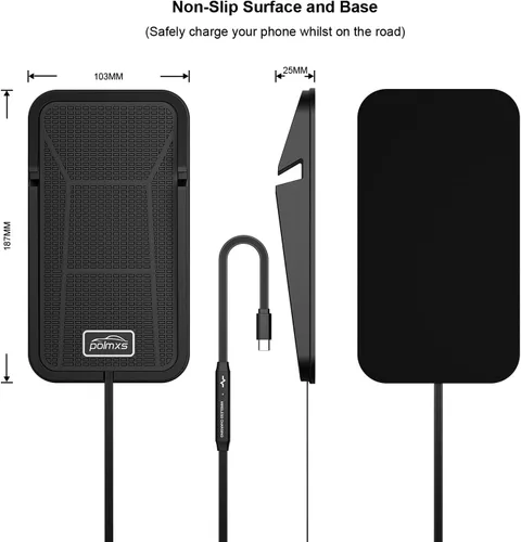 Miniatura 8 de Cargador de coche inalámbrico Almohadilla de carga, POLMXS Cargador de teléfono inalámbrico antideslizante para coche Carga inalámbrica para celular