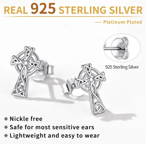 Miniatura 4 de ChicSilver Aretes de nudo celta hipoalergénicos de plata de ley 925 con forma de corazóntriángulo, joyería celta para mujer, plataorooro rosa
