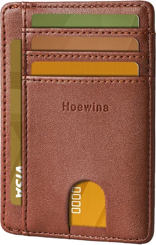 Miniatura 9 de Hoewina Cartera delgada para hombre, bolsillo frontal minimalista con bloqueo RFID, billetera de cuero delgada para tarjetas de viaje, regalos