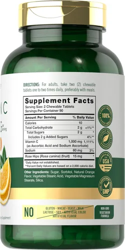 Miniatura 2 de Carlyle Masticables de vitamina C 1000 mg 180 tabletas Vegetariano, sin OMG, suplemento sin gluten
