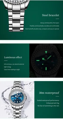 Miniatura 5 de OLEVS - Reloj de mujer de diamante, de cuarzo, analógico, de vestir, para mujer, de acero inoxidable, dos tonos, resistente al agua, luminoso