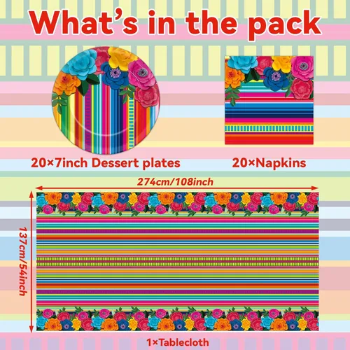 Miniatura 2 de Decoraciones de fiesta mexicana, platos y servilletas para fiesta de taco, suministros de cumpleaños, pastel de papel mexicano, postre, juego