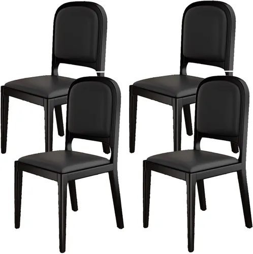 Leather Seat Dining Room Chair with Back, Wooden Dining Chairs Set Kitchen Chair, Dining Room Chairs Armless Seat for Kitchen Living Room Black