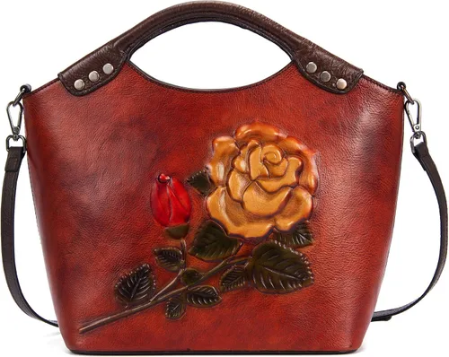 Valrena Bolsos de cuero genuino para mujer, bolso cruzado retro, bolsos de hombro grandes, bolso de mano