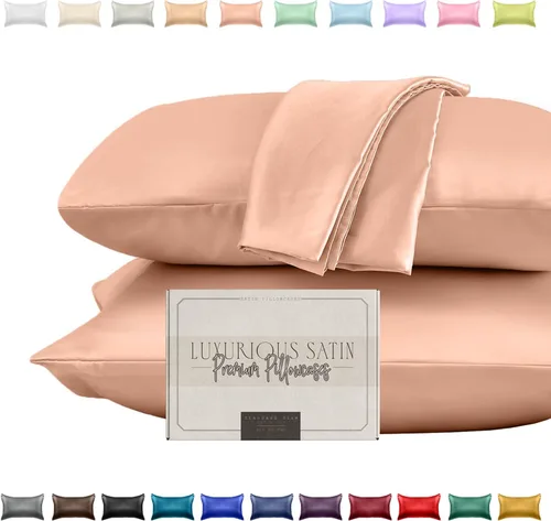 Miniatura 13 de Elegant Comfort Juego de 2 fundas de almohada de satén sedosas y lujosas para una piel y cabello más saludables, cierre con cremallera oculta