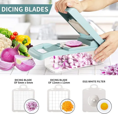 Miniatura 8 de senbowe Ultra-Sharp 420-Grade Hardened Stainless Steel Cortador de Cebolla y Verduras, 8 Cuchillas Intercambiables, Incluye Separador de Clara