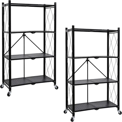Miniatura 12 de HealSmart Estantería plegable de metal resistente de 3 niveles con ruedas, estantes organizadores para garaje y cocina con capacidad de hasta 750
