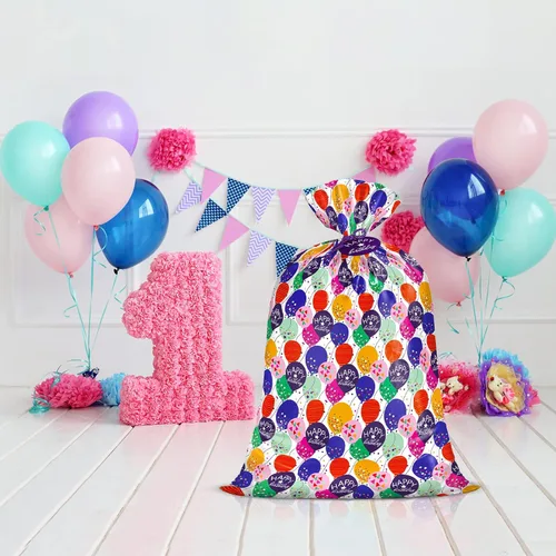 Miniatura 4 de WRAPAHOLIC Bolsa de regalo de plástico grande de 56 pulgadas, globo colorido con diseño de confeti para cumpleaños, fiestas o celebraciones de 1