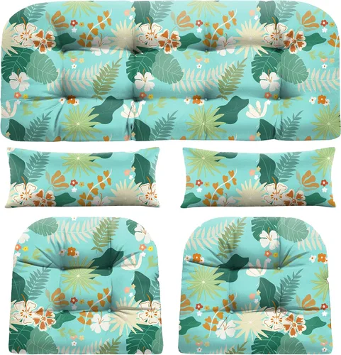 Miniatura 8 de Cojines de silla de mimbre de 5 piezas, cojín impermeable para sofá de mimbre al aire libre, 1 cojín de asiento de amor, 2 cojines en forma de U y 2