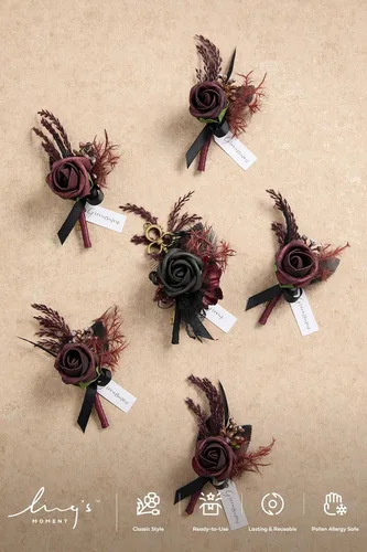 Miniatura 2 de Ling's Moment Boutonniere para Hombres Boda, Juego de 6, Novio y Padrinos Boutonniere para Boda Regreso a Casa Halloween Ceremonia Aniversario, Cena