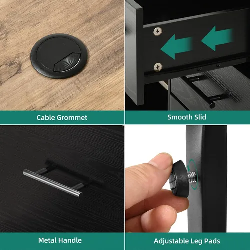 Miniatura 7 de YITAHOME Escritorio ejecutivo con tomas de corriente, escritorio en forma de L de 71 pulgadas con archivador, escritorio ejecutivo con cajones