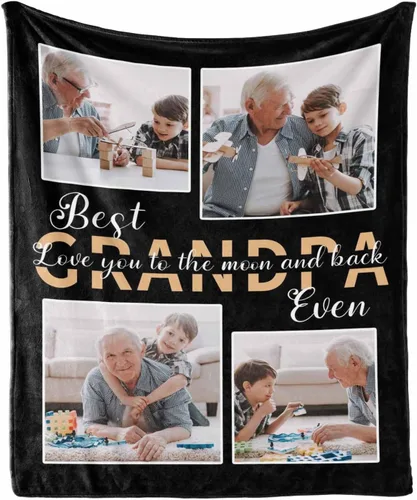 Miniatura 15 de MyPupSocks Manta personalizada de collage de fotos para papá con mensaje de amor de parte de esposa, hija e hijo, manta de fotos personalizada