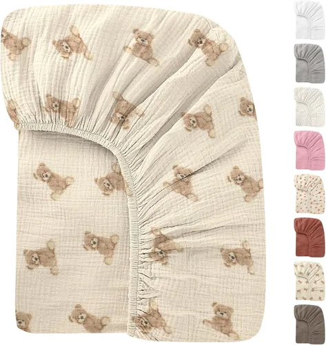 Miniatura 17 de Sábanas orgánicas para cuna de bebé de 33 x 17 pulgadas, 100% algodón de muselina para bebé, niña, niño, funda de colchón ajustable suave compatible