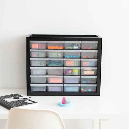 Miniatura 9 de IRIS USA Cajones de almacenamiento de plástico, 24 cajones, gabinete organizador apilable para piezas pequeñas de hardware, tornillos, tuercas, Negro