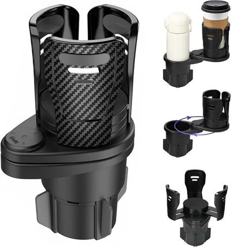 JINKEY Adaptador Expansor de Portavasos 2 en 1 Multifunción, Inserto de Portavasos Dual Ajustable de Rotación de 360° para Adaptador de Portabotella