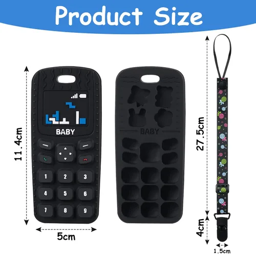 Miniatura 2 de Aolso Juguetes mordedores de silicona para bebés, forma de teléfono con clip para chupete, juguetes de dentición suaves para niños pequeños, sin