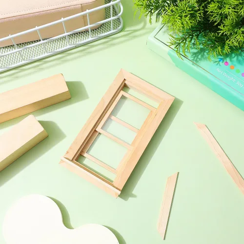 Miniatura 9 de Toyvian Ventana de madera para casa de muñecas, 1: 12 escala de casa de muñecas, mini marco de ventana, muebles de madera en miniatura