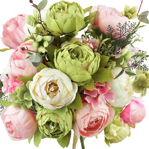 Miniatura 42 de FiveSeasonStuff - Peonías y hortensias artificiales de seda, ideal para decoración de bodas, novias, hogar, decoración de centro de mesa (2 ramos).