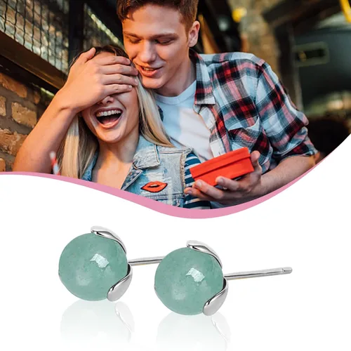 Miniatura 50 de Jade Earrings Studs,Green Jade Earrings for Women,925 Sterling Silver Earrings Studs for Sensitive Ears,Handmade Jade Earrings for Birthday