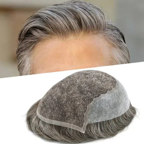 Miniatura 43 de Pieza de pelo Toupee para hombres Sistema de cabello real Sistema de encaje francés para hombre Toupee Sistema de reemplazo de pelo Protesis Capilar