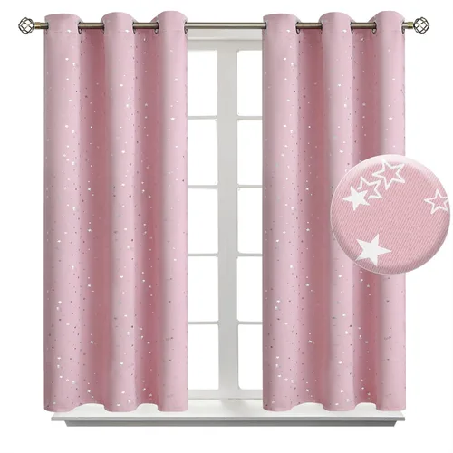 Miniatura 22 de BGment Cortinas opacas para dormitorio infantil, con aislamiento térmico, con ojales, estampado de estrellas plateadas, cortinas para oscurecer