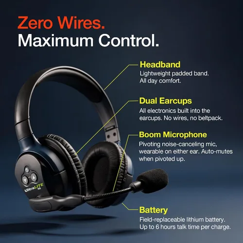 Miniatura 2 de EARTEC UL2D Ultralite HD Sistema de auriculares de intercomunicación inalámbrico, comunicación dúplex completo para 2 personas, oreja dual, alcance