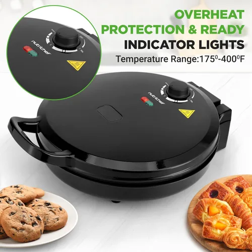Miniatura 3 de NutriChef Máquina de pizza para encimera Cocina eléctrica antiadherente de 1500 W Haz pizzas personales de 12 pulgadas, huevos, tostadas