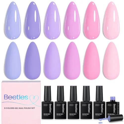 Miniatura 11 de Beetles - Juego de esmaltes de uñas de gel Jelly de 6 colores, tonos nude, rosa, marrón, con brillo y efecto de glitter, kit de esmaltes de gel