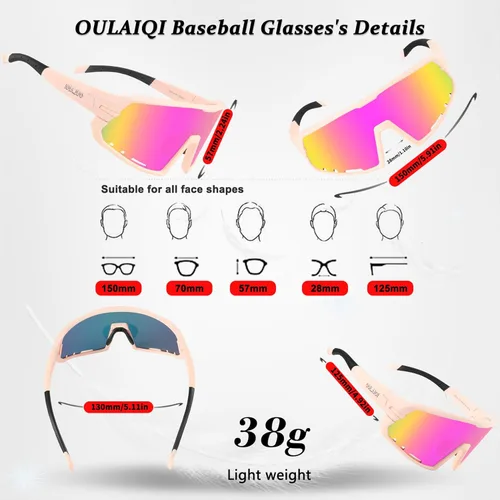 Miniatura 5 de OULAIQI Gafas de sol de béisbol para hombres, mujeres y jóvenes, protección UV400 para correr, softbol, golf, deportes, gafas de sol Rosa