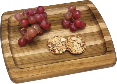 Miniatura 3 de Lipper International Plato para servir con borde de madera de teca, pequeño, 12" x 10" x 3/4