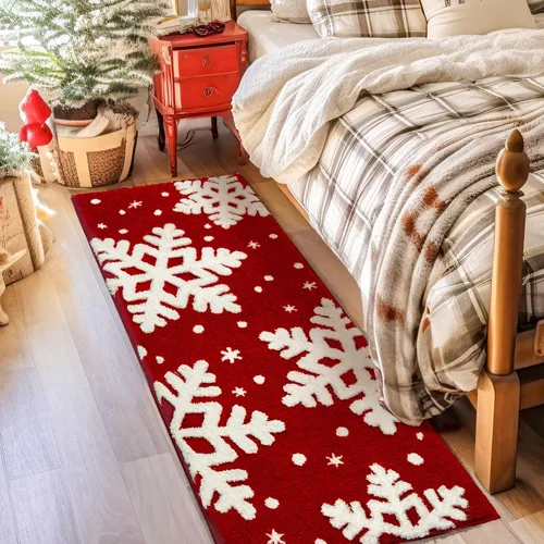 Miniatura 3 de Alfombra de baño roja para decoración de baño, alfombra de baño roja, antideslizante, nieve blanca, decoración del hogar, alfombra de ducha