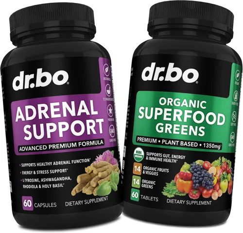 Adrenal Support & Organic Superfood Greens & Fruit Supplements – Daily Energy Super Food Suplemento de frutas y verduras tabletas más alimentos