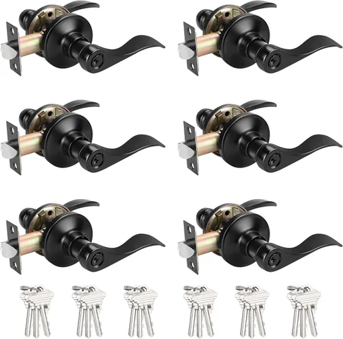 Miniatura 9 de Probrico Keyed Alike - Manija de puerta de níquel cepillado, manijas de puerta de entrada estilo ondulado, manijas de puerta para puertas interiores