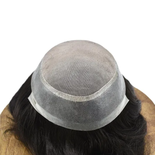 Miniatura 3 de Monofilamento fino para hombre, sistema de cabello humano Remy, piel de polietileno transparente alrededor del postizo de monofilamento, peluca