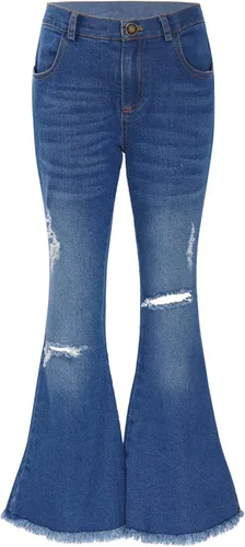 YiZYiF Pantalones vaqueros acampanados rasgados para niños y niñas, pantalones de mezclilla de cintura alta, pantalones casuales de verano