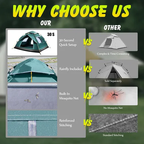 Miniatura 6 de Tienda de campaña para 2-3 personas, tienda de campaña automática instantánea para camping, fácil y rápida, tienda de campaña impermeable, tienda