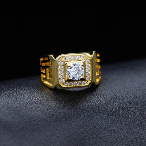 Miniatura 4 de Uloveido Anillos anchos cuadrados brillantes chapados en platino y oro con circonita cúbica brillante, anillos de boda para hombres JX001, talla 7