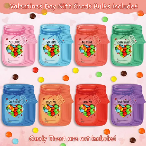 Miniatura 3 de Paquete de 40 tarjetas de San Valentín para niños, tarros coloridos de feliz San Valentín para niños, regalos únicos de San Valentín para niños