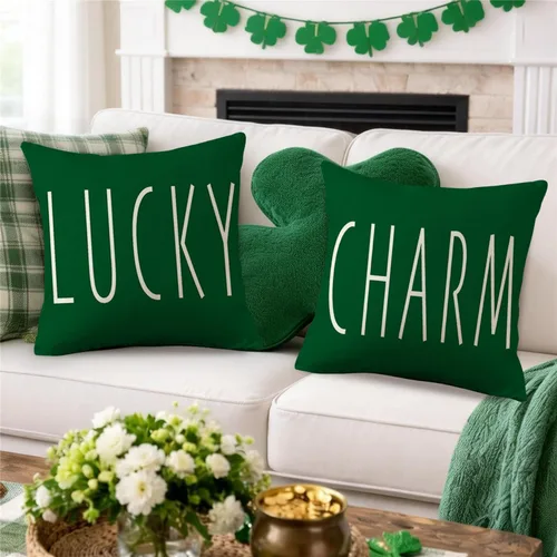 Miniatura 4 de Juego de 4 fundas de almohada del Día de San Patricio de 16 x 16 pulgadas, decoraciones del día de San Patricio, diseño de trébol de la suerte